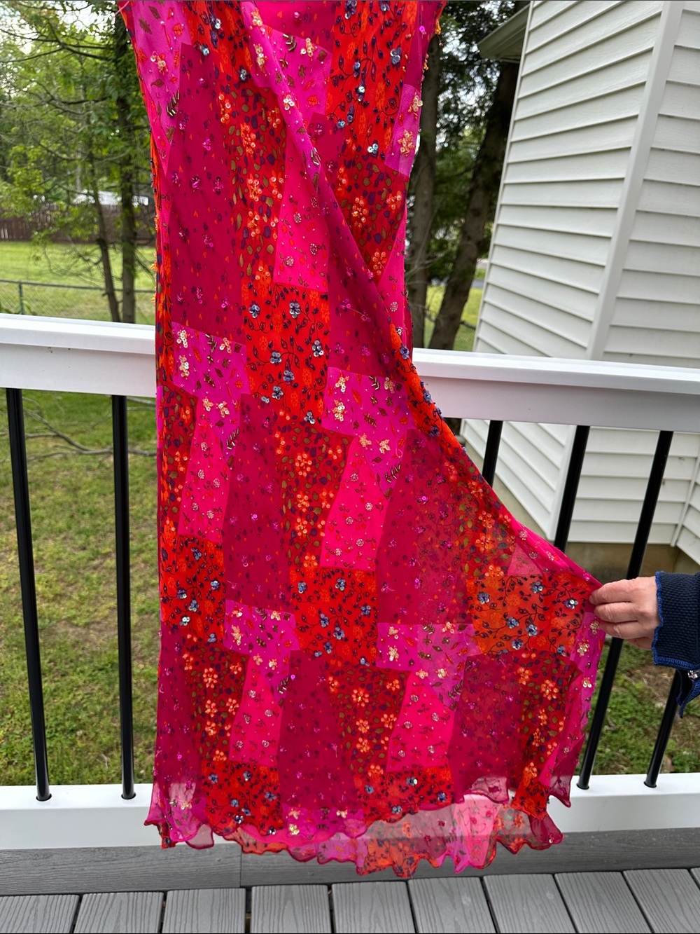 Lillie Rubin Hot Pink & Red Sequin Maxi Slip Dress vintage - Picture 6 of 12